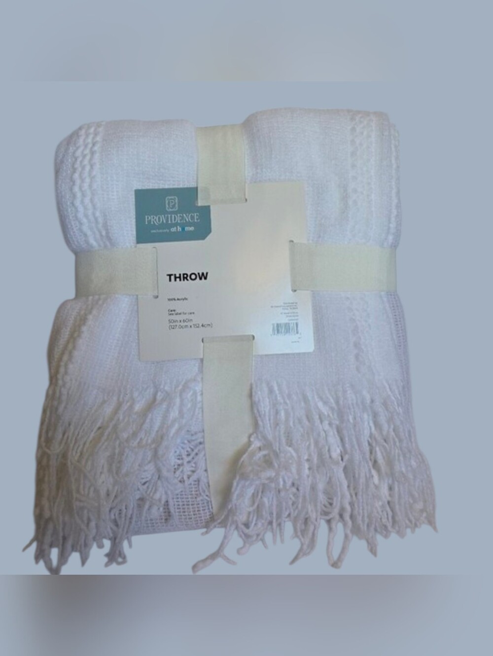 NWT Providence At Home Cozy White Knit Fringe Tassel Throw Blanket 50x60